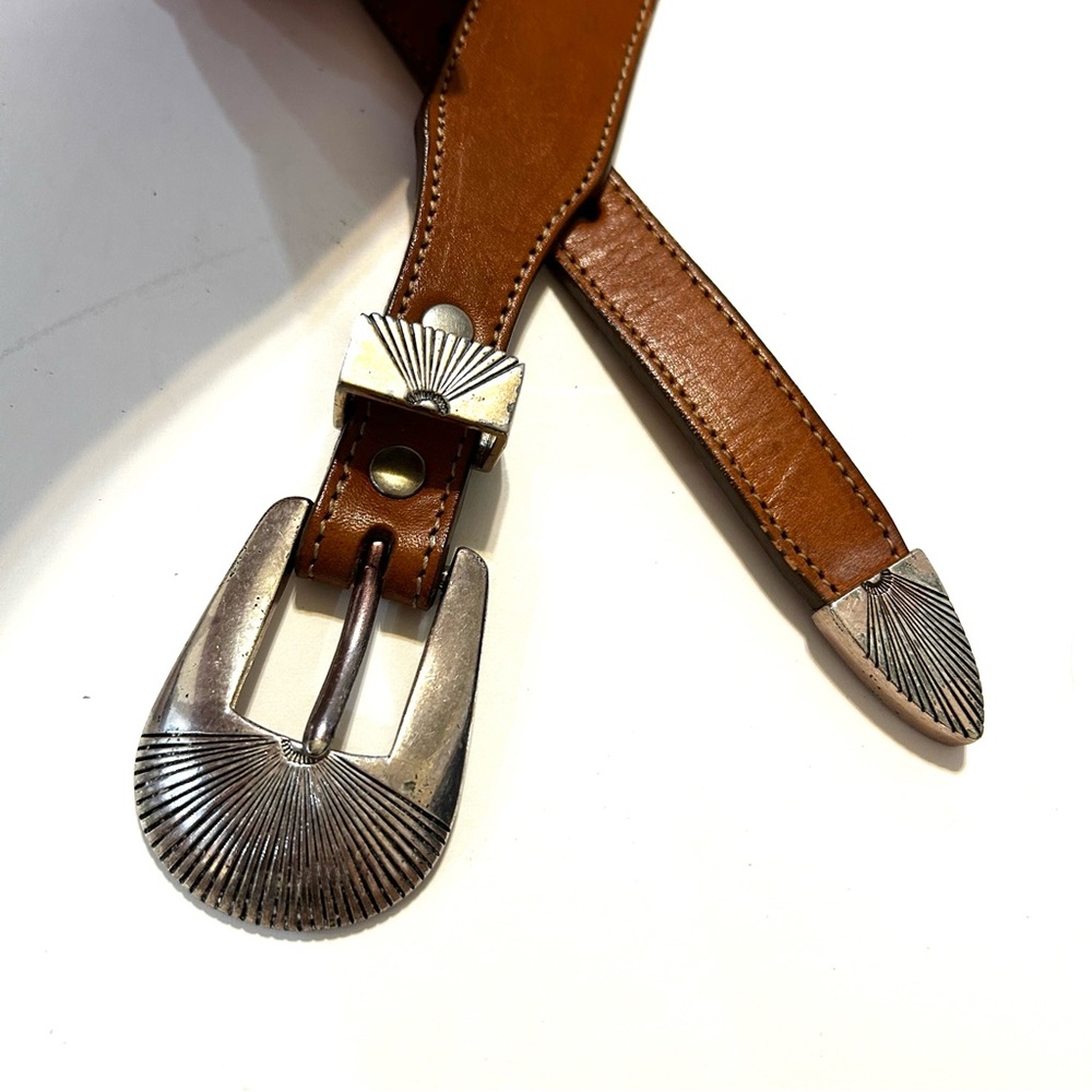 Silver Creek Brown Leather Belt with Silver & Rose Toned Fetishized Size 28 - Picture 5 of 13